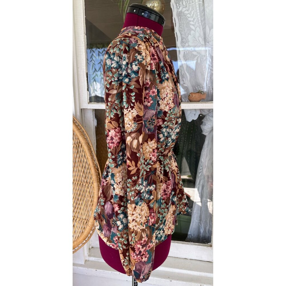 Vintage 1970s Floral Womens Belted Blouse Disco Size M - Picture 11 of 15